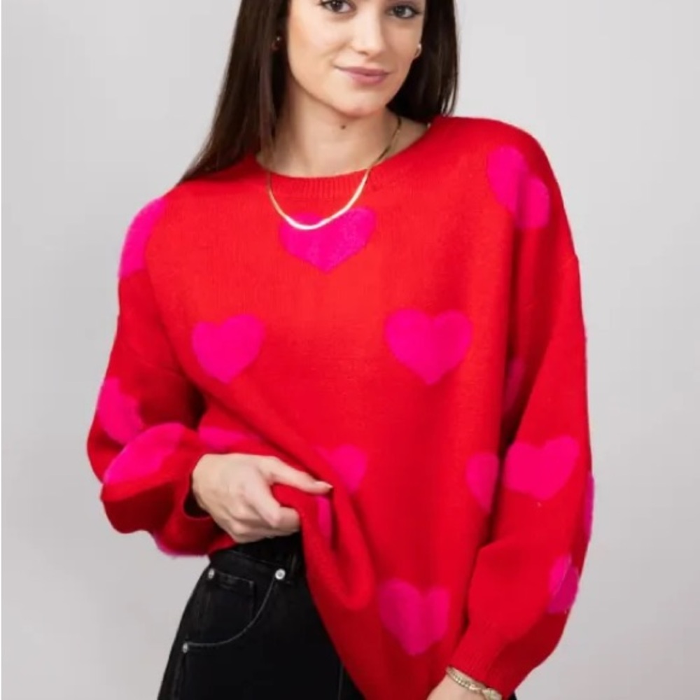 Miracle Red Sweater with Pink Hearts
